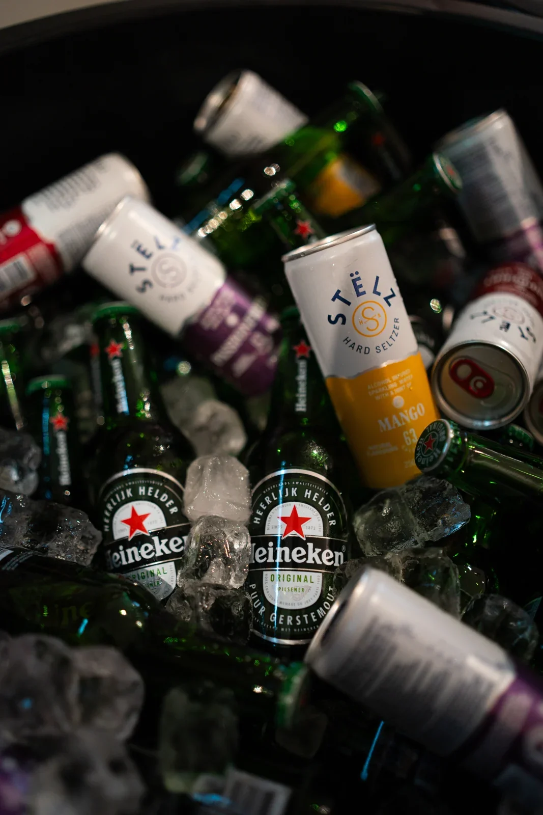 A bucket of ice and drinks