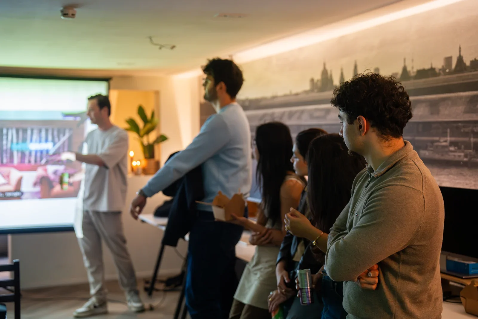 A presentation for a standing audience