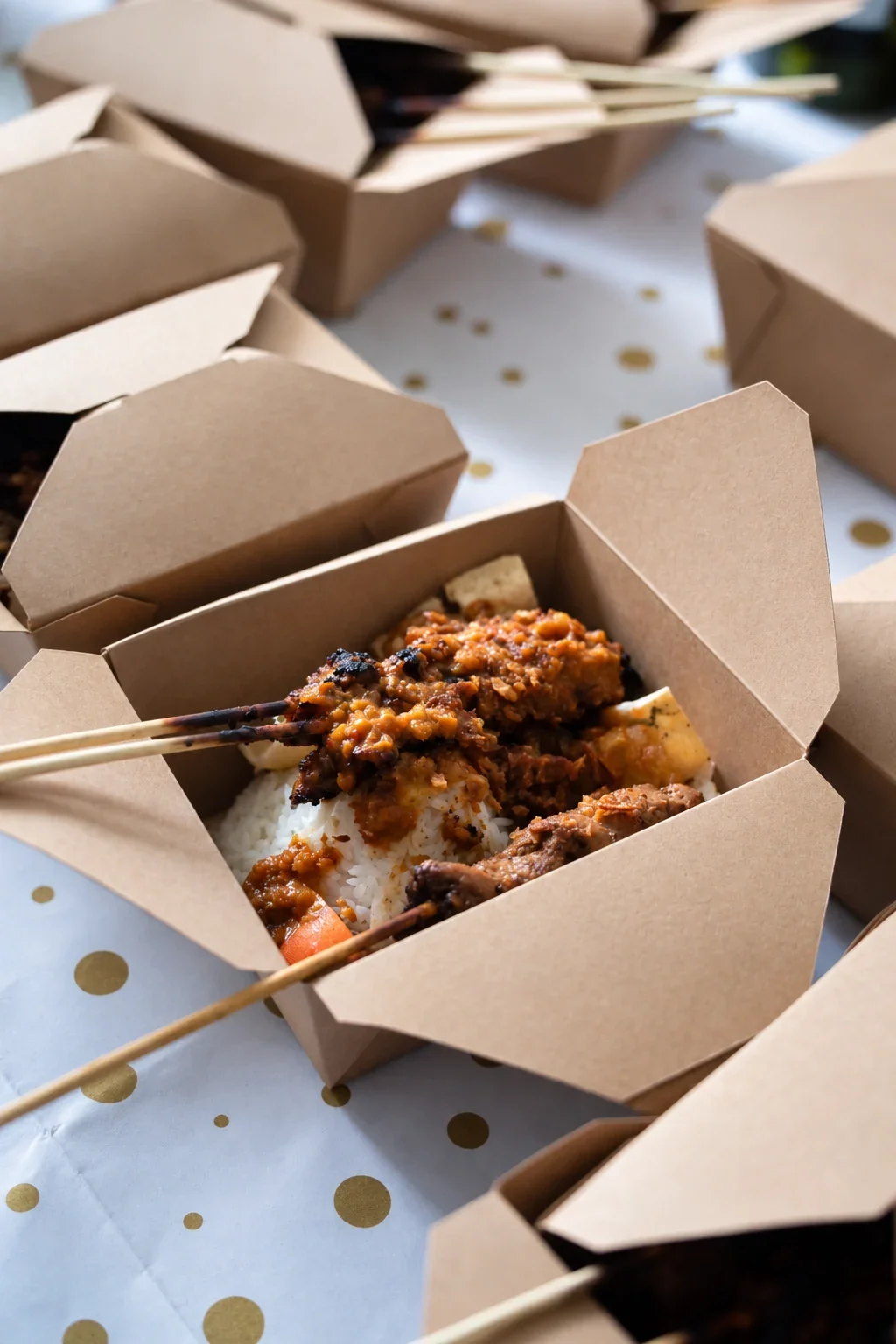 Satay in a takeaway box